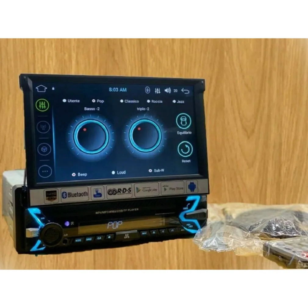 AUTORADIO 1 DIN SCHERMO A SCOMPARSA 7" AUTO TOUCH BLUETOOTH USB SD CAMERA 8802