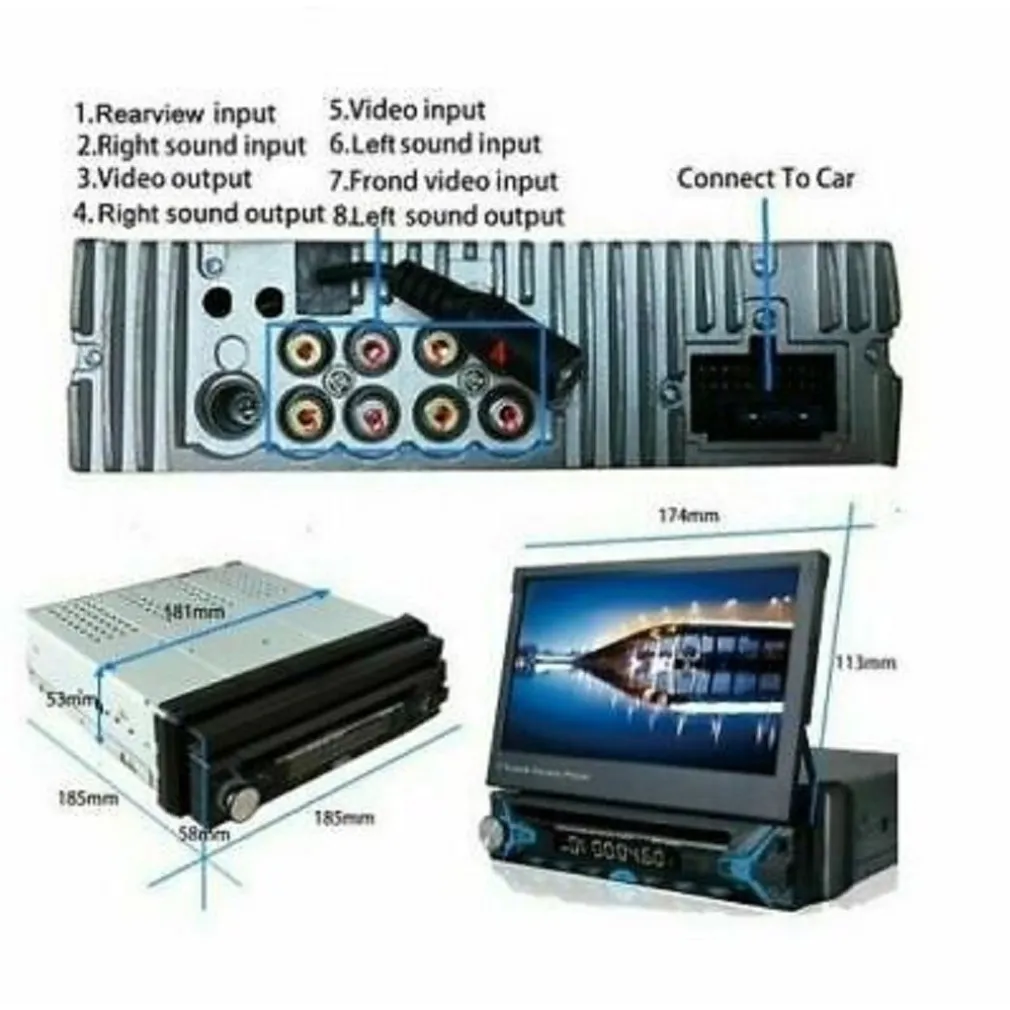 AUTORADIO 1 DIN SCHERMO A SCOMPARSA 7" AUTO TOUCH BLUETOOTH USB SD CAMERA 8802