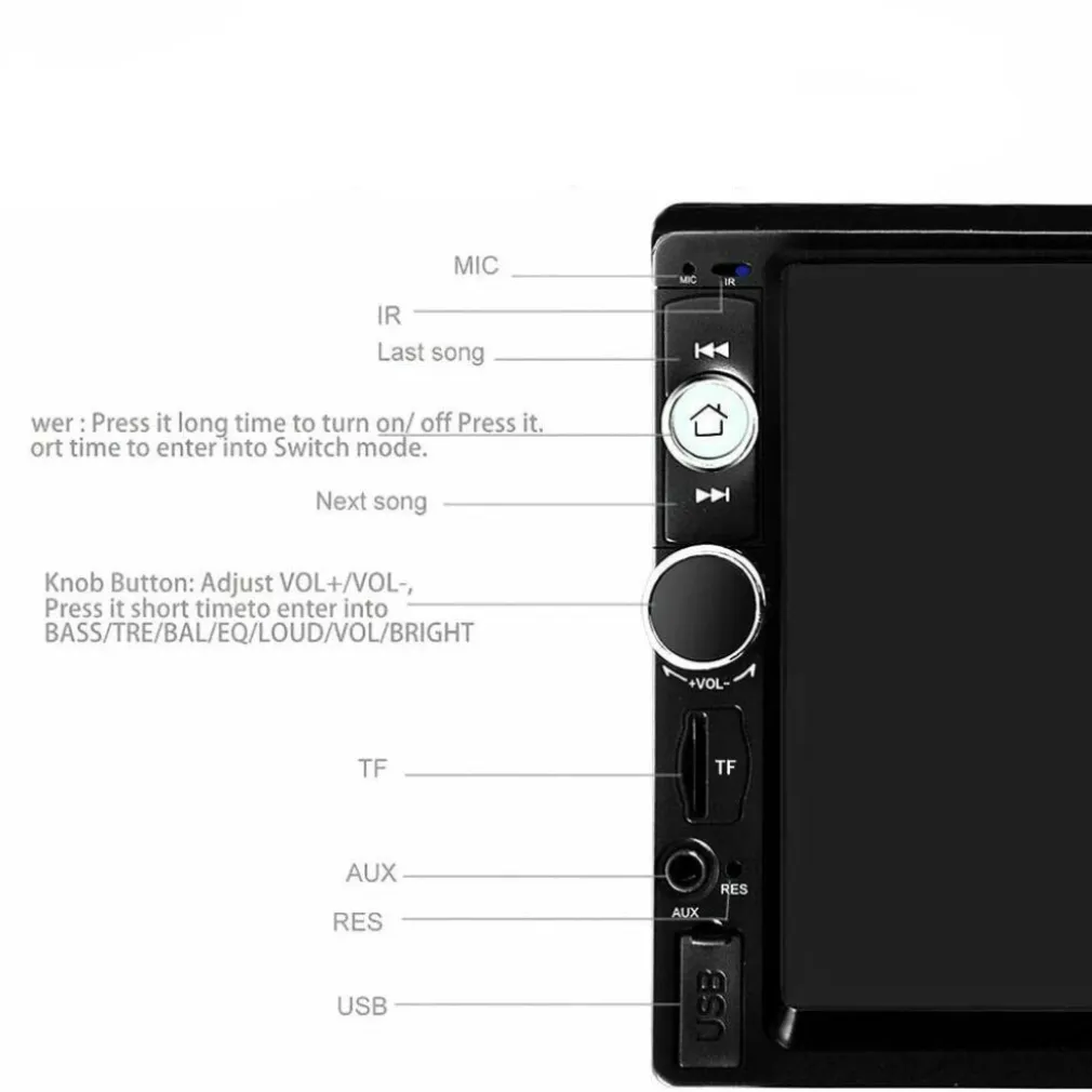 AUTORADIO 7" POLLICI 2 DIN TOUCH SCREEN STEREO BLUETOOTH AUX USB FM TF EC-7020
