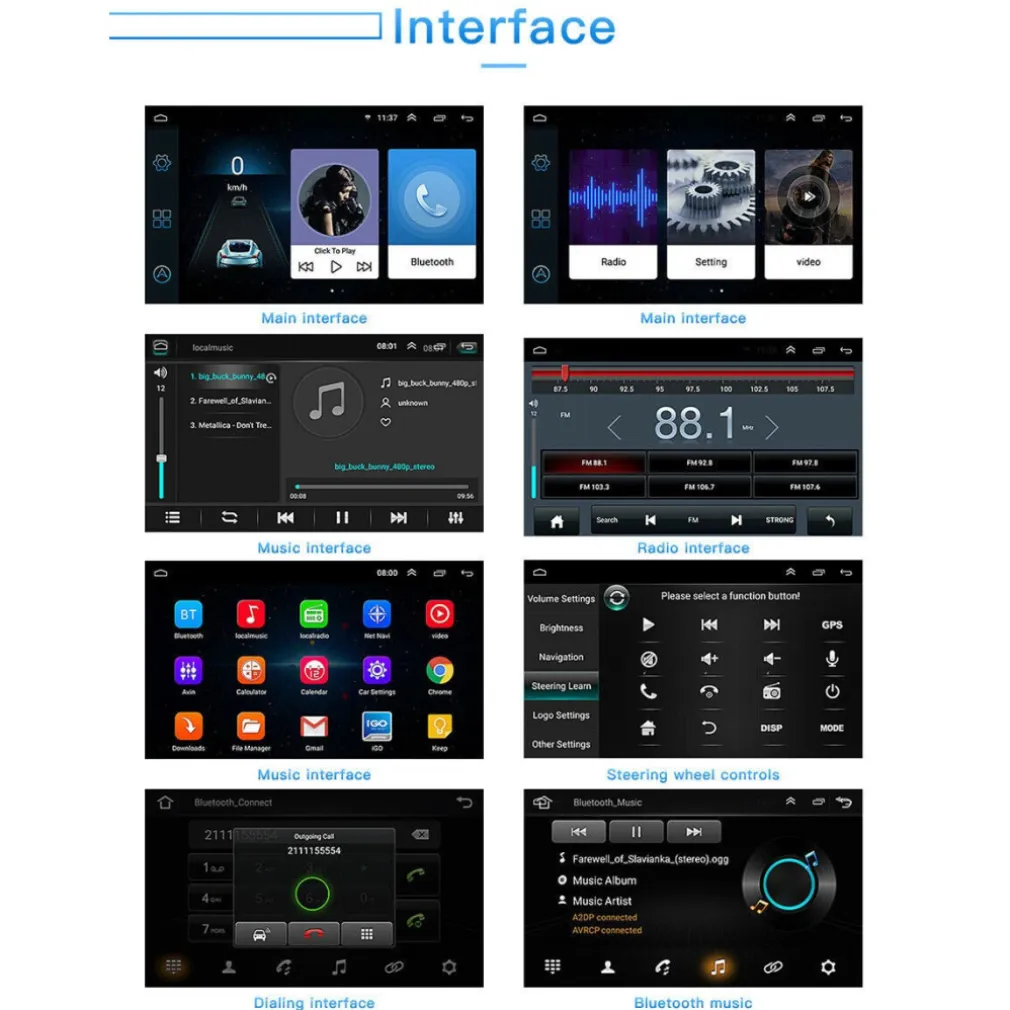 AUTORADIO STEREO 2 DIN 7" TOUCH SCREEN BLUETOOTH AUX USB SD LETTORE MP5 Q-CA005