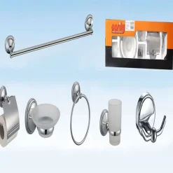 BAGNO 6 ACCESSORI CROMATO PORTA ASCIUGAMANO ROTOLO BICCHIERE SPAZZOLINI