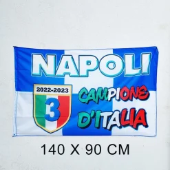 BANDIERA CELEBRATIVA DELLA FESTA TERZO SCUDETTO CALCIO NAPOLI CAMPIONE D'ITALIA