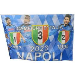 BANDIERA FORZA NAPOLI 3 SCUDETTO OSIMHEN SIMEONE KVARATSKHELIA CAMPIONE 90x140CM