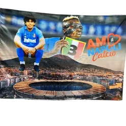BANDIERA FORZA NAPOLI 3 SCUDETTO DIEGO OSIMHEN VESUVIO CAMPIONE ITALIA 90x140 CM