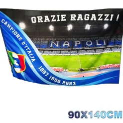 BANDIERA FORZA NAPOLI FESTA 3 SCUDETTO GRAZIE RAGAZZI CAMPIONE D'ITALIA 90x140CM