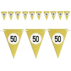 BANDIERINE FESTA COMPLEANNO ANNIVERSARI SET 10PZ TRIANGOLARI FESTONE ORO 50 ANNI