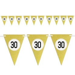 BANDIERINE FESTA COMPLEANNO ANNIVERSARI SET 10PZ TRIANGOLARI FESTONE ORO 30 ANNI