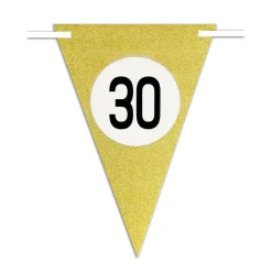 BANDIERINE FESTA COMPLEANNO ANNIVERSARI SET 10PZ TRIANGOLARI FESTONE ORO 30 ANNI