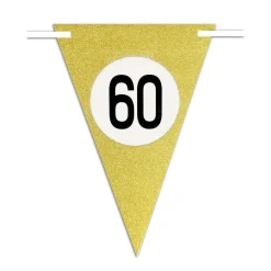 BANDIERINE FESTA COMPLEANNO ANNIVERSARI SET 10PZ TRIANGOLARI FESTONE ORO 60 ANNI