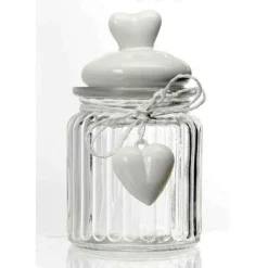 BARATTOLO CONTENITORE CON CUORE BIANCO IN VETRO UTILISSIMI 13 CM 300 ML 681929