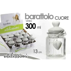 BARATTOLO CONTENITORE CON CUORE BIANCO IN VETRO UTILISSIMI 13 CM 300 ML 681929