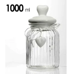 BARATTOLO CONTENITORE CON CUORE BIANCO IN VETRO UTILISSIMI 21 CM 1000 ML 681943