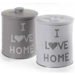 BARATTOLO CONTENITORE IN LATTA CUCINA TONDA ASSORTITI I LOVE HOME 14X18CM 710506