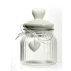 BARATTOLO CUORE PENDENTE ERMETICO VETRO TAPPO BIANCO CERAMICA 650 ML 17CM 681936