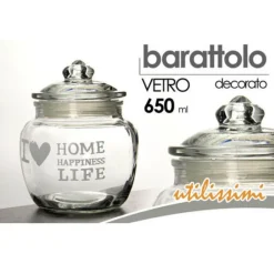 BARATTOLO ERMETICO IN VETRO CONTENITORE CUCINA COPERCHIO 650ML DECORATO 652639