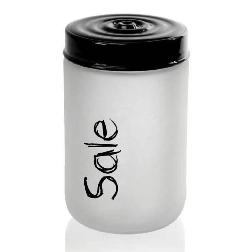 BARATTOLO SALE CONTENITORE IN VETRO SATINATO COPERCHIO NERO 660 ML 15X9CM 833250