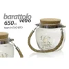 BARATTOLO VETRO MANIGLIA CORDA TAPPO SUGHERO 650 ML DECORATO 11,4X11,4 CM 758287
