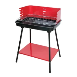 BARBECUE A CARBONELLA CON GRIGLIA REGOLABILE IN ACCIAIO PARAVENTO RIPIANO H82X58X38CM