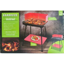 BARBECUE A CARBONELLA CON GRIGLIA REGOLABILE IN ACCIAIO PARAVENTO RIPIANO H82X58X38CM