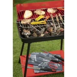 BARBECUE A CARBONELLA CON GRIGLIA REGOLABILE IN ACCIAIO PARAVENTO RIPIANO H82X58X38CM