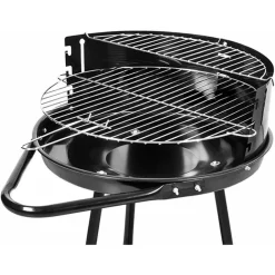 BARBECUE CON RUOTE RIPIANO GRIGLIA TONDA IN ACCIAIO FORNACELLA A CARBONE PER CARNE PESCE
