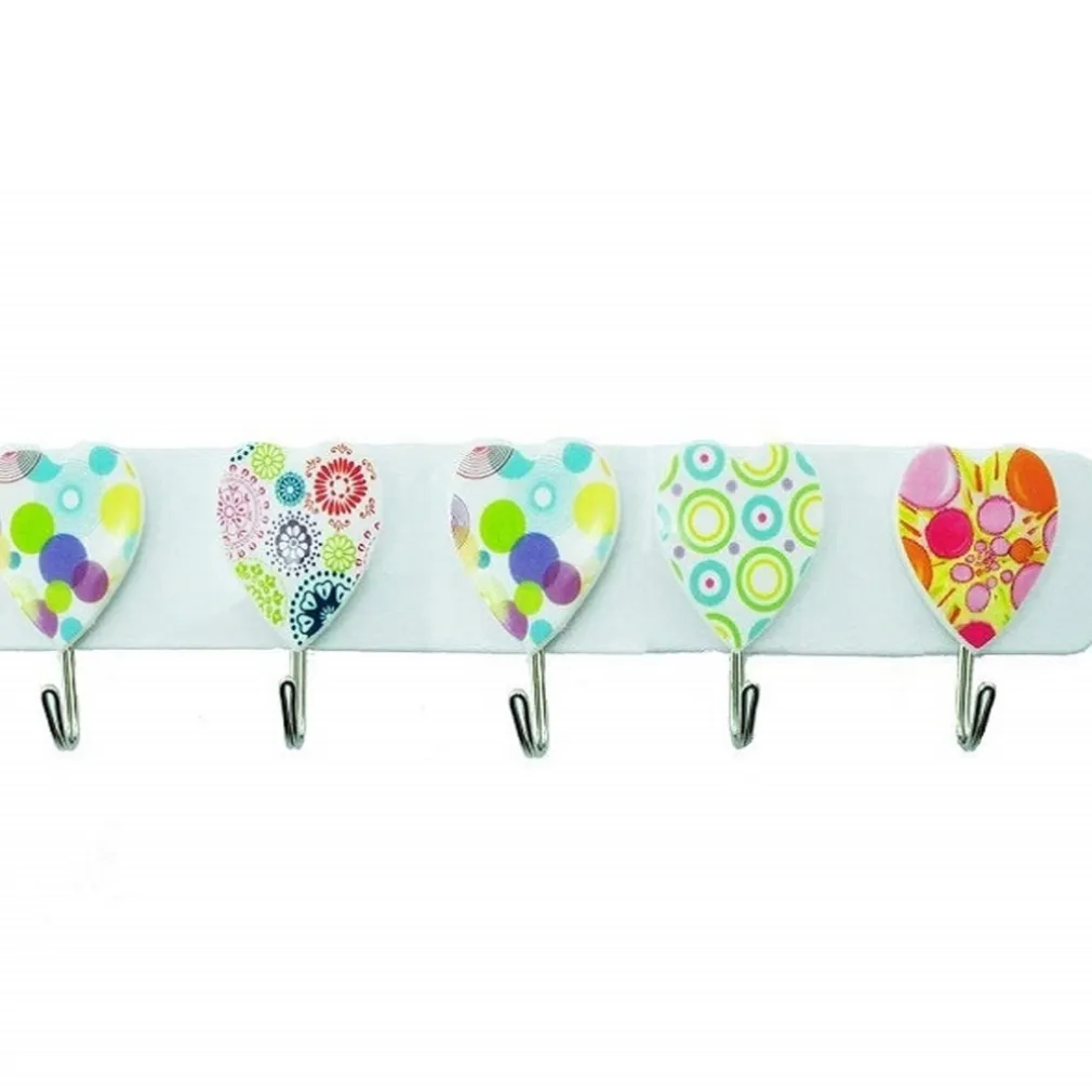 BARRA 5 GANCI ACCIAIO CUORE ADESIVA APPENDINI PLASTICA APPENDI TUTTO CUCINA