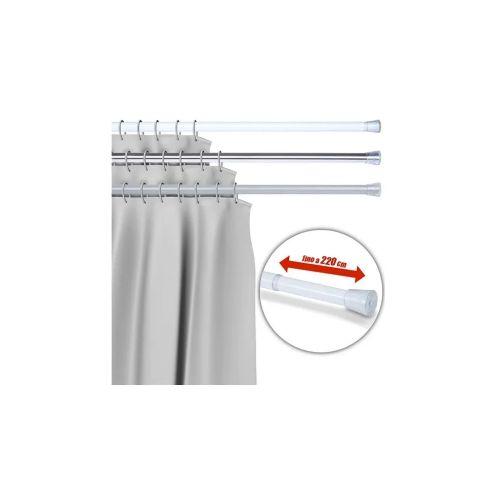 BARRA TELESCOPICA PER TENDA DA DOCCIA 110 CM FINO A 200 CM ALLUMINIO BIANCO