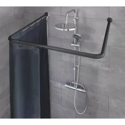 BASTONE ASTA PER TENDA DOCCIA BARRA A U TRE LATI ANGOLARE NERA 90X90X90 CM 87234