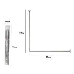BASTONE ASTA PER TENDA DOCCIA BARRA A L 2 LATI ANGOLARE ALLUMINIO 80X80CM 69372