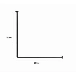 BASTONE ASTA TENDA DOCCIA BARRA A L 2 LATI ANGOLARE NERA 80X80CM UNIVERSALE 87235