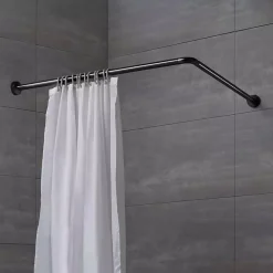 BASTONE ASTA TENDA DOCCIA BARRA A L 2 LATI ANGOLARE NERA 80X80CM UNIVERSALE 87235