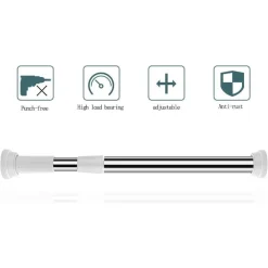 BASTONE PER TENDA DOCCIA ASTA REGOLABILE PALO TELESCOPICO IN ACCIAIO 110-200CM CON 3 GANCI