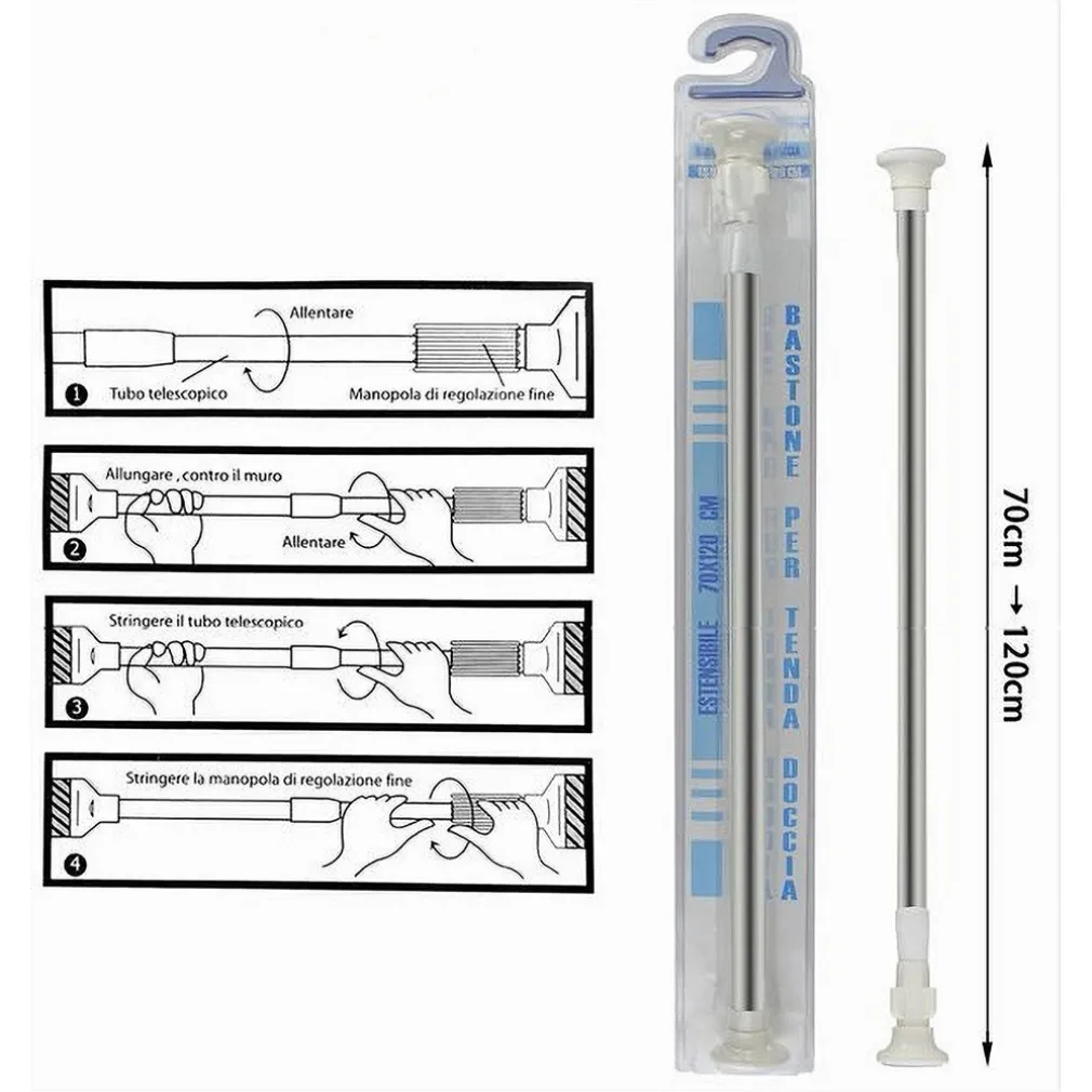 BASTONE SILVER ESTENSIBILE ASTA APPENDIABITI TENDE REGOLABILE DA 70-120 CM 59408