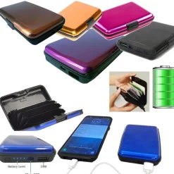 BATTERIA ESTERNA POWER BANK 2 IN 1 PORTA CARTE DI CREDITO TESSERA IN ALLUMINIO