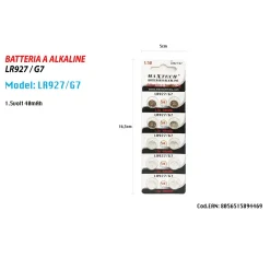 BATTERIE ALKALINE LR927/G7 1.5V 40MAH PILE BOTTONE OROLOGI TELECOMANDI MAXTECH