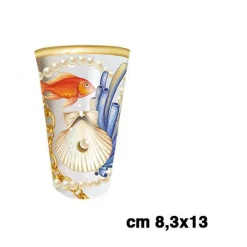 BICCHIERE DA TAVOLA CON CONCHIGLIE E CORALLI STILE MARINO TAZZA DRINK 8X13 CM
