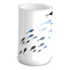BICCHIERE PORTA SPAZZOLINO BIANCO CON PESCIOLINI IN CERAMICA ARREDO BAGNO 69876