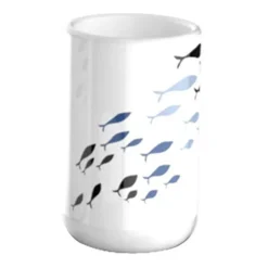 BICCHIERE PORTA SPAZZOLINO BIANCO CON PESCIOLINI IN CERAMICA ARREDO BAGNO 69876