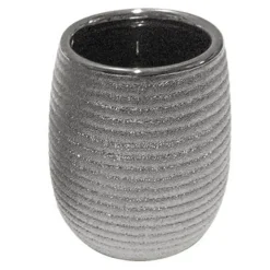 BICCHIERE PORTA SPAZZOLINI ACCESSORIO ARGENTO RIGATO MODERNO ARREDO BAGNO 59939