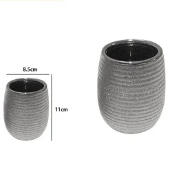 BICCHIERE PORTA SPAZZOLINI ACCESSORIO ARGENTO RIGATO MODERNO ARREDO BAGNO 59939