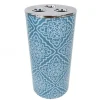 BICCHIERE PORTA SPAZZOLINO A 3 FORI ACCESSORIO BAGNO CELESTE CON MAIOLICHE 87027