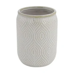 BICCHIERE PORTA SPAZZOLINI DENTIFRICIO ARREDO DA BAGNO BIANCO DESIGN ETNICO 87791