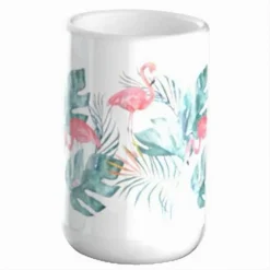 BICCHIERE PORTA SPAZZOLINO CON FENICOTTERI IN CERAMICA ACCESSORIO DA BAGNO 69959