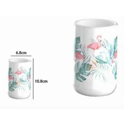 BICCHIERE PORTA SPAZZOLINO CON FENICOTTERI IN CERAMICA ACCESSORIO DA BAGNO 69959