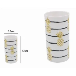 BICCHIERE PORTA SPAZZOLINO BIANCO CON ANANAS IN PLASTICA ACCESSORIO BAGNO 69758