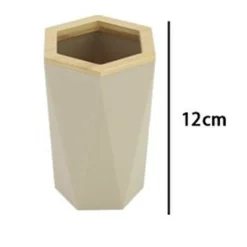 BICCHIERE PORTA SPAZZOLINI A CILINDRO ESAGONALE GEOMETRICO BEIGE LEGNO DA BAGNO 10842