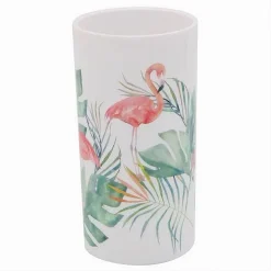 BICCHIERE PORTA SPAZZOLINO CON FENICOTTERI IN PLASTICA ACCESSORIO BAGNO 69964