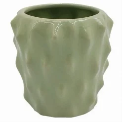 BICCHIERE PORTA SPAZZOLINI CERAMICA VERDE EFFETTO CACTUS ACCESSORIO BAGNO 79934