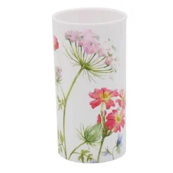 BICCHIERE PORTA SPAZZOLINO BIANCO IN PLASTICA ACCESSORIO BAGNO CON FIORI 69923