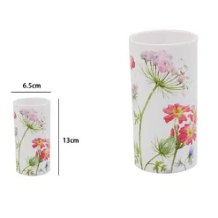 BICCHIERE PORTA SPAZZOLINO BIANCO IN PLASTICA ACCESSORIO BAGNO CON FIORI 69923